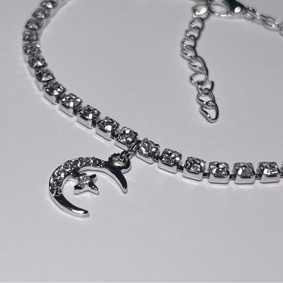 Diamond Ankle Bracelet with Moon Charm - Picture 6 of 7